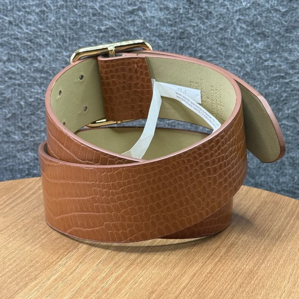 Target Womens Brown‎ Crocodile Embossed Faux Leather Belt Gold Buckle Size S